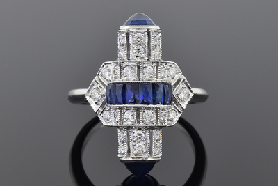 Art Deco Inspired Sapphire and Diamond Ring