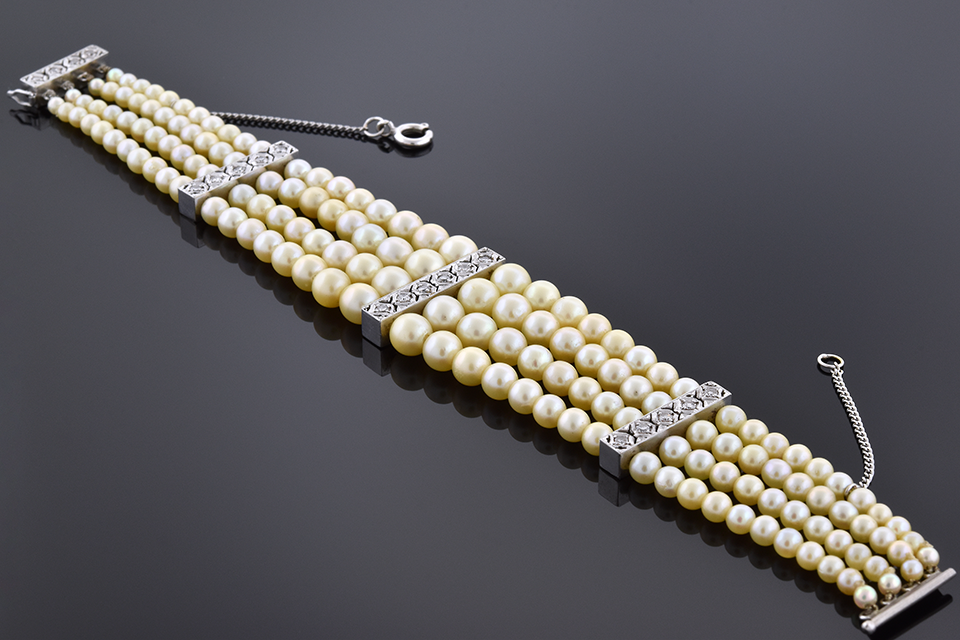 Vintage Multi Strand Pearl and Diamond Bracelet