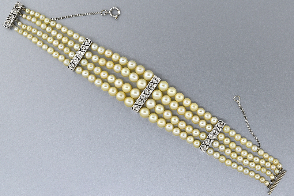 Vintage Multi Strand Pearl and Diamond Bracelet