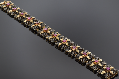 Mid Century Silver and Gold Ruby Bracelet