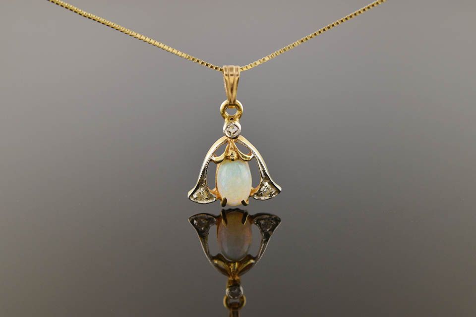 Vintage Opal Pendant With Diamond Accents
