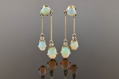 Opal and Rose Cut Diamond Dangle Earrings