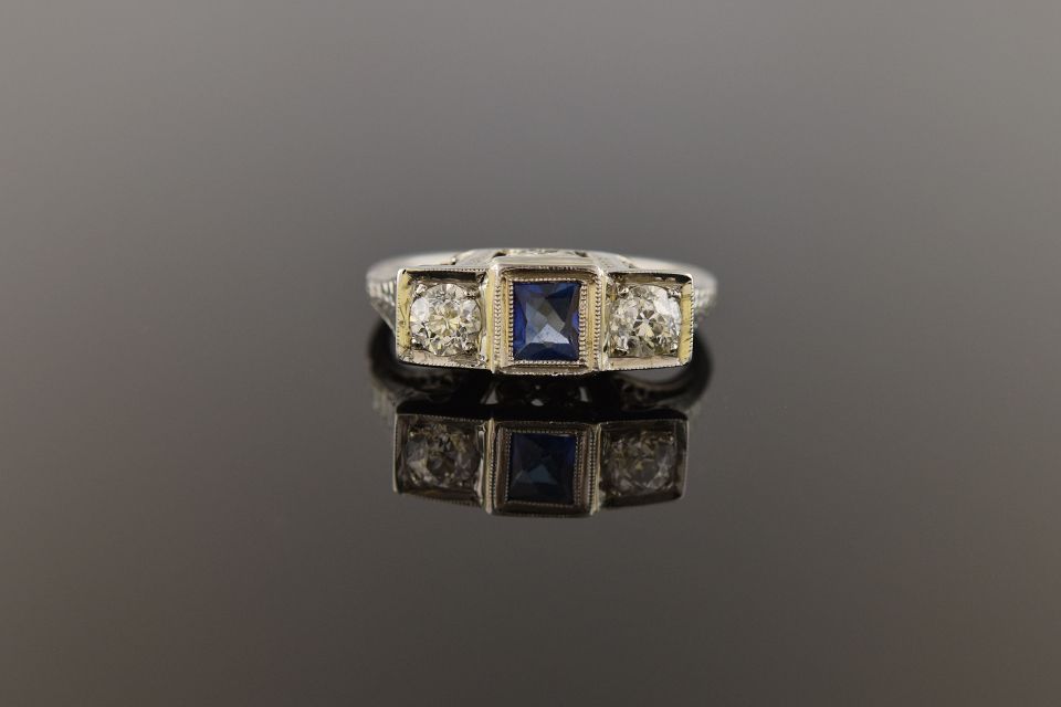 White Gold Art Deco Three Stone Ring