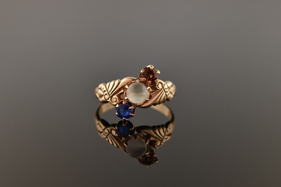 Victorian Ring with Moonstone, Synthetic Blue Gem &amp; Garnet