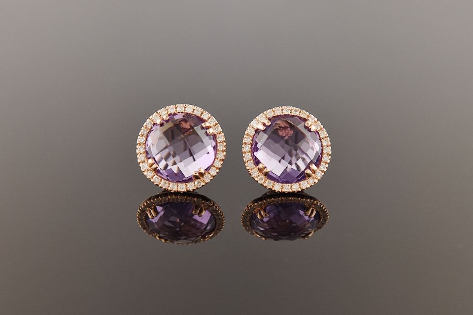 Checkerboard-Cut Amethyst & Diamond Earrings