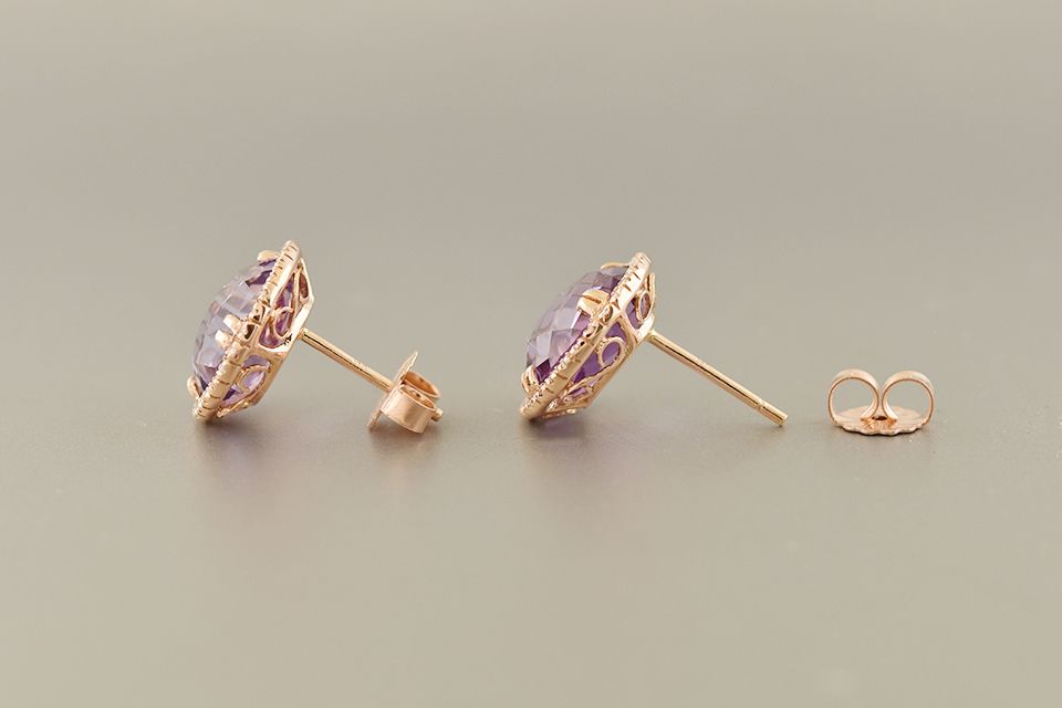 Checkerboard-Cut Amethyst &amp; Diamond Earrings