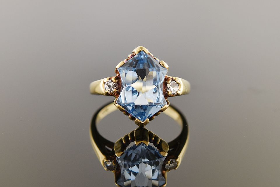Vintage Ring with Light Blue Synthetic Gem