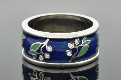 Enamel and Diamond Floral Design Band