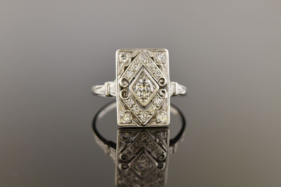 Rectangle Art Deco Platinum Diamond Ring