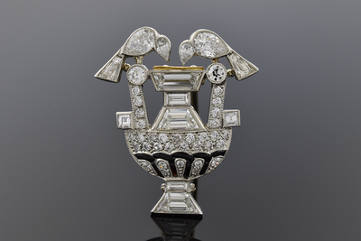 Art Deco Diamond Bird Fountain Brooch
