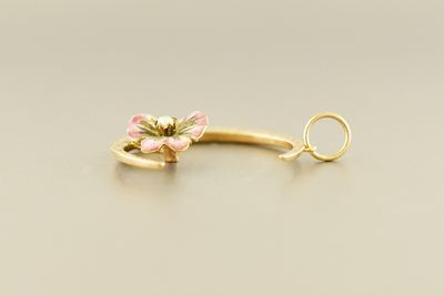 Crescent Moon Pendant with Enamel Pansy