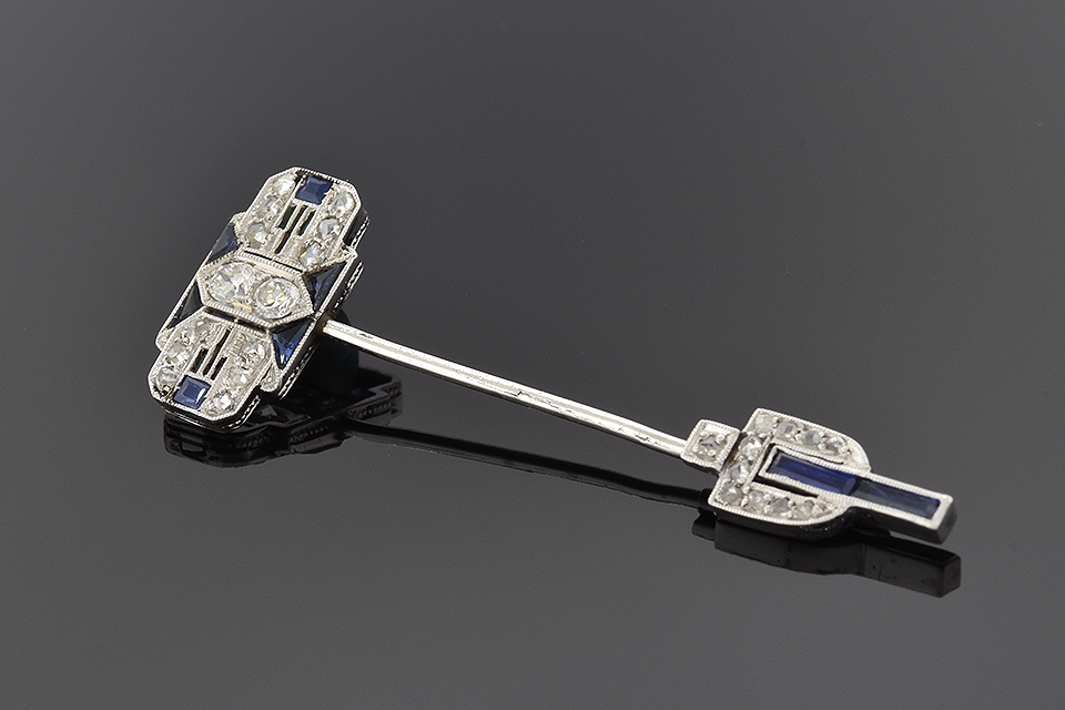 Sapphire and Diamond Art Deco Jabot Pin