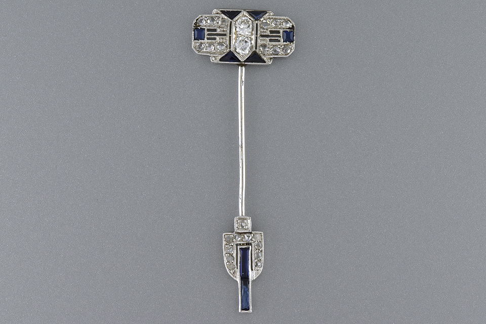 Sapphire and Diamond Art Deco Jabot Pin