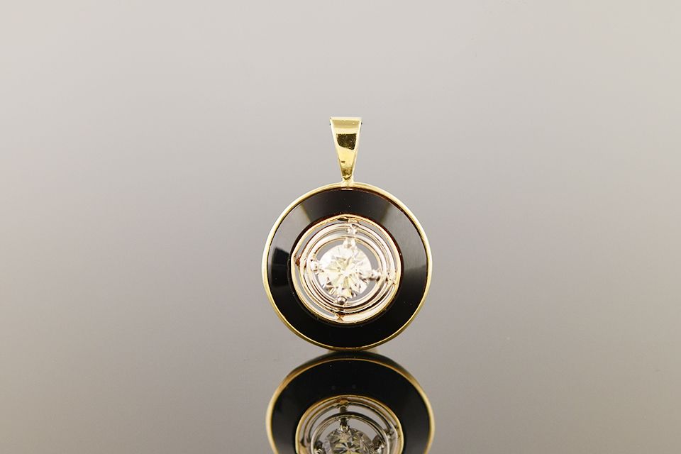 Vintage Yellow Gold Onyx & Diamond Charm