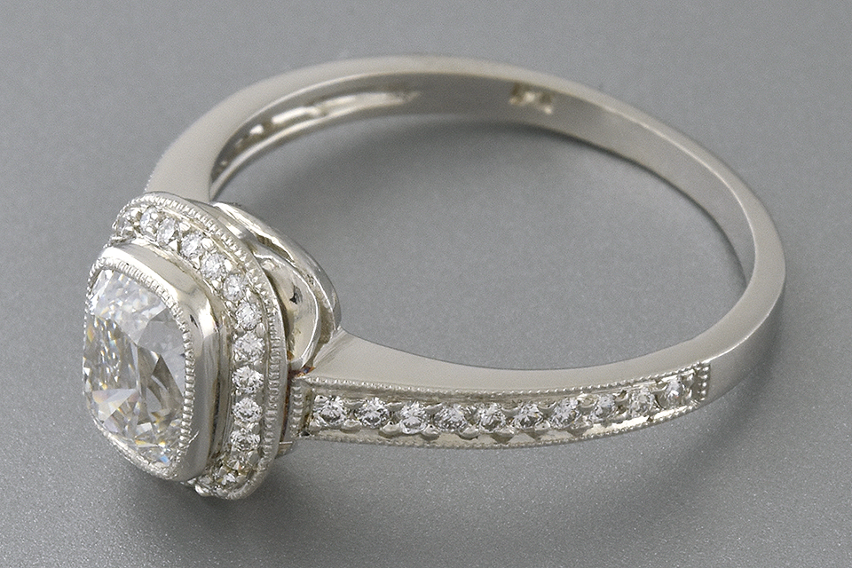 Bezel Set Cushion Cut Diamond Engagement Ring