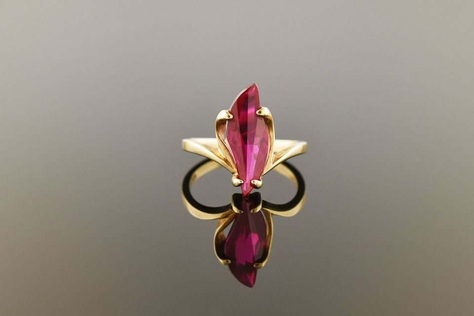 Vintage Ring with Fancy-Cut Red Synthetic Gem