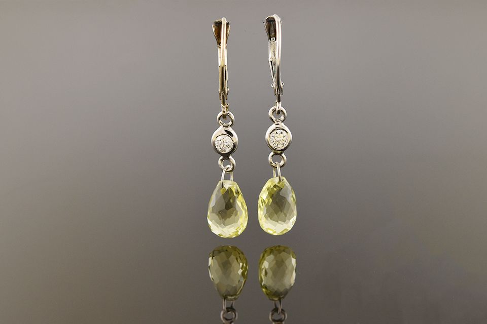 White Gold Earrings with Light Yellow Quartz Briolettes
