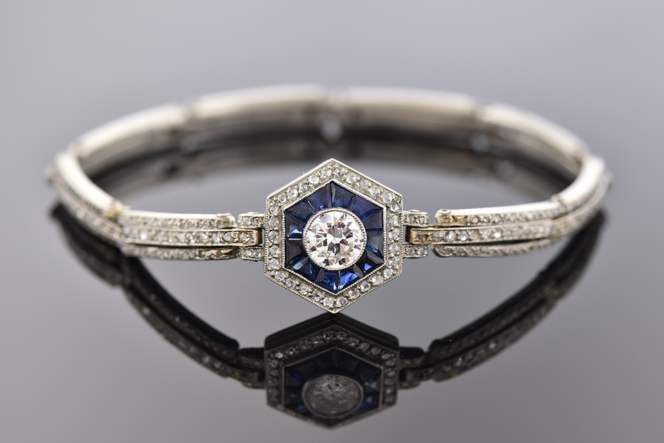 Art Deco Diamond and Sapphire Fitted Bracelet