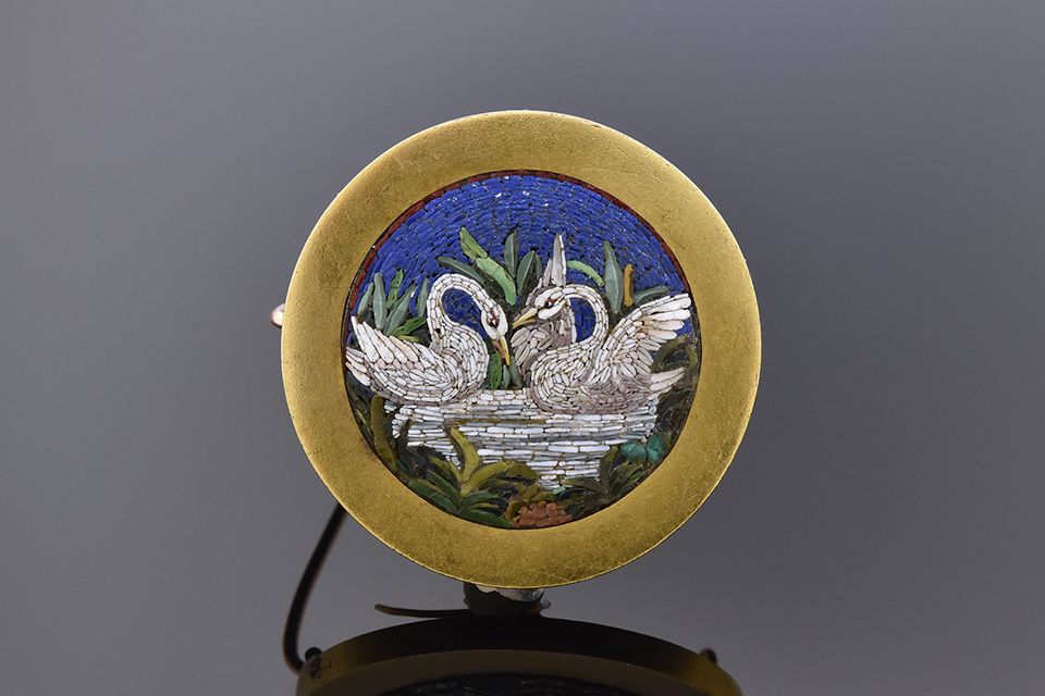 Victorian Micro Mosaic Swan Brooch