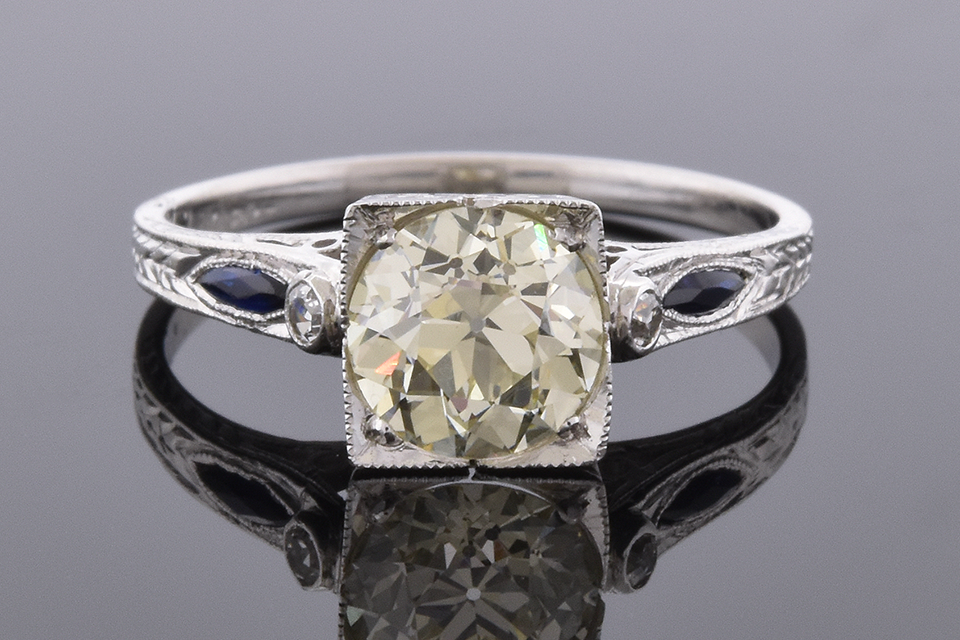 Art Deco Sapphire Trim Engagement Ring
