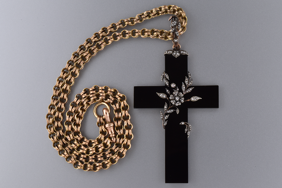 Black Onyx Cross Wrapped in Diamond Vines