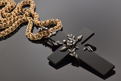 Item #4991 Black Onyx Cross Wrapped in Diamond Vines