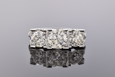 Art Deco Three Stone Square Set Diamond Ring