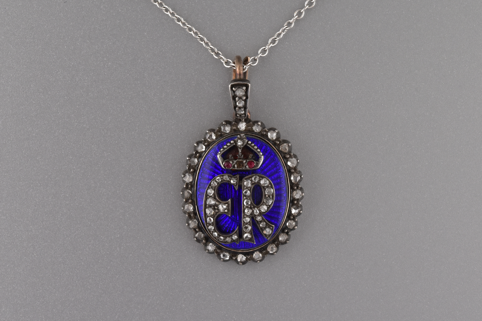 Cobalt Blue Enamel Pendant with Rose Cut Diamonds