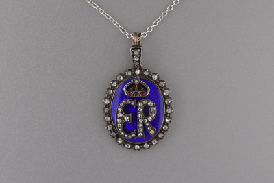 Cobalt Blue Enamel Pendant with Rose Cut Diamonds
