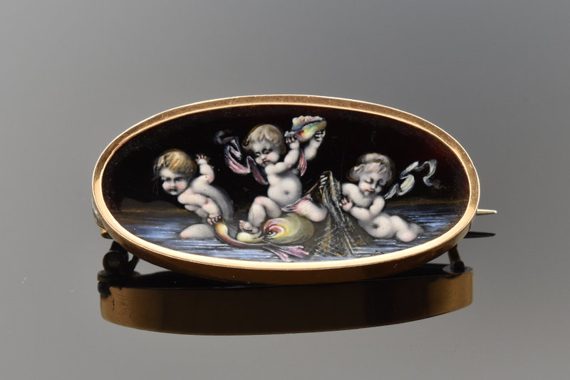 Cherubs Playing In The Sea Enamel Brooch Cherubs Playing In The Sea Enamel Brooch