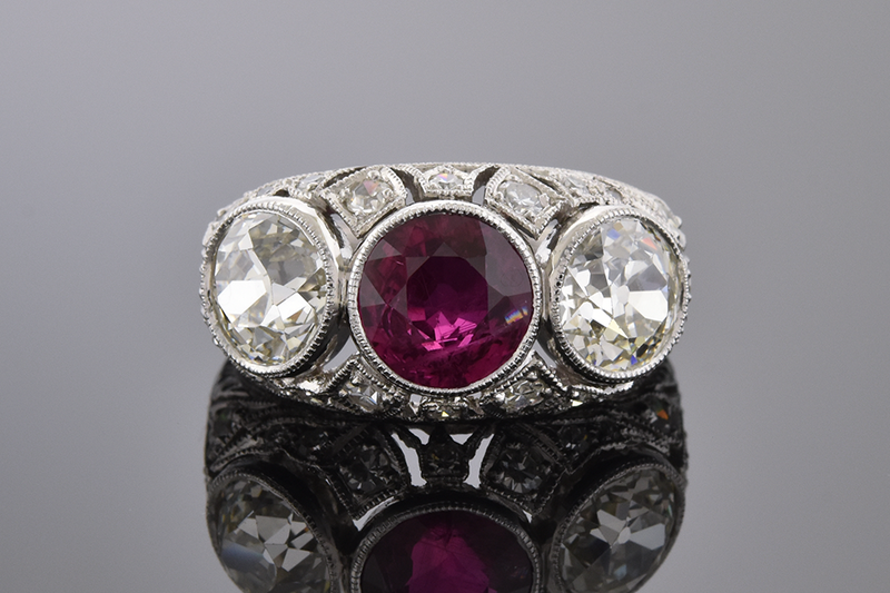 Ruby and Diamond Art Deco Three Stone Ring Ruby and Diamond Art Deco Three Stone Ring