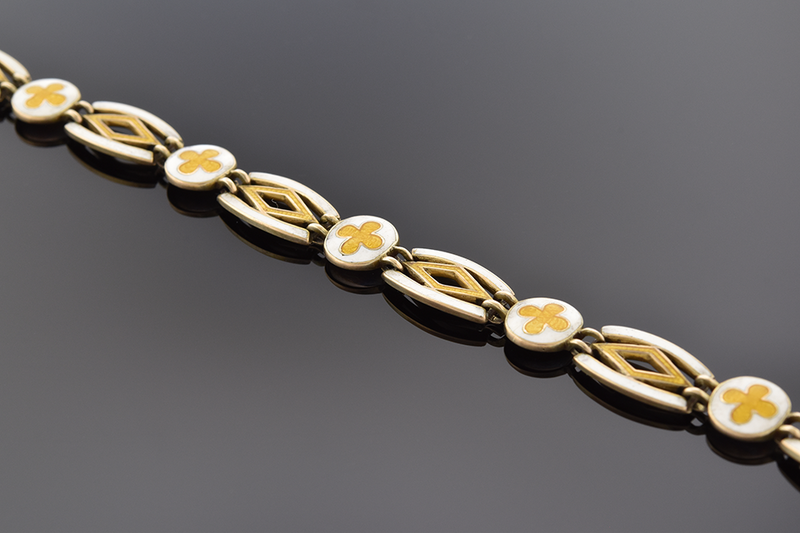 White and Yellow Enamel English Bracelet White and Yellow Enamel English Bracelet