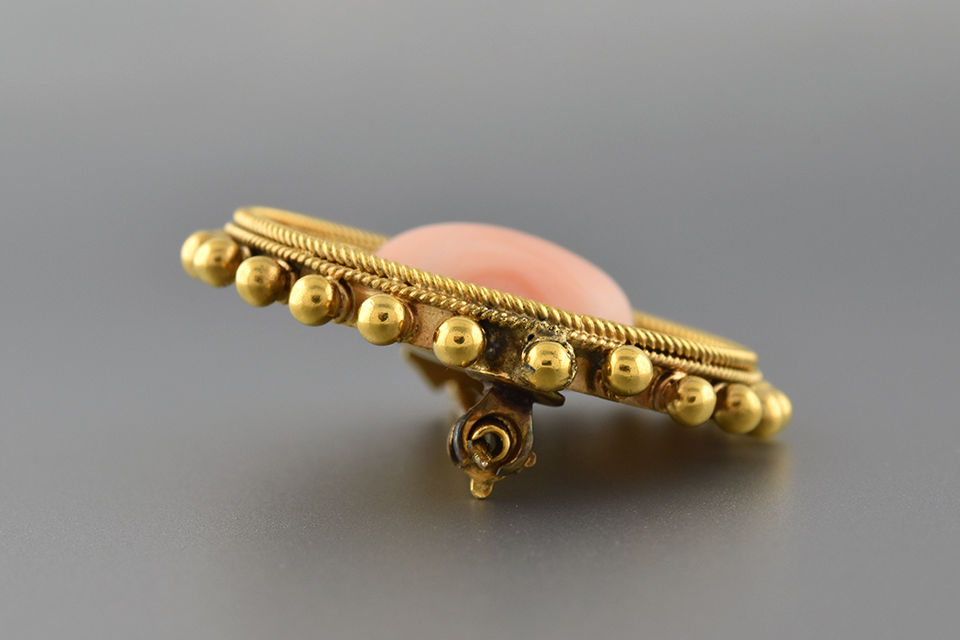 Cabochon Coral Etruscan Pin