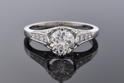 Platinum Ring with Bezel Set Diamond Accents Platinum Ring with Bezel Set Diamond Accents