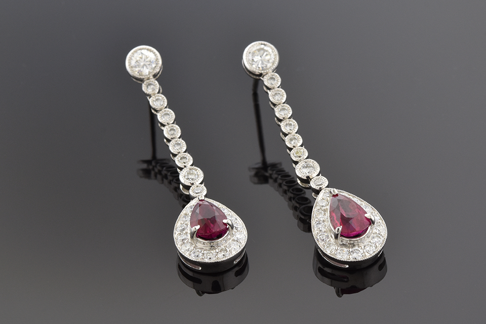 Ruby and Diamond Dangle Earrings