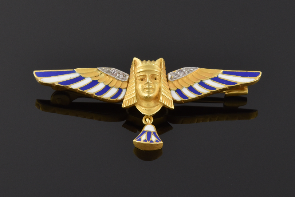 Enamel & Diamond Egyptian Revival Brooch