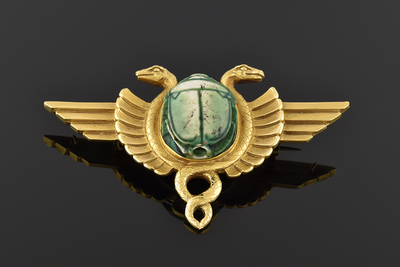 Egyptian Revival Scarab and Serpent Brooch