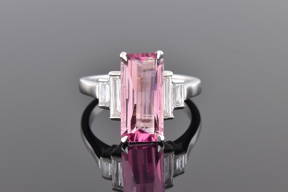 Elongated Pink Tourmaline with Criss Cut Diamond Accents