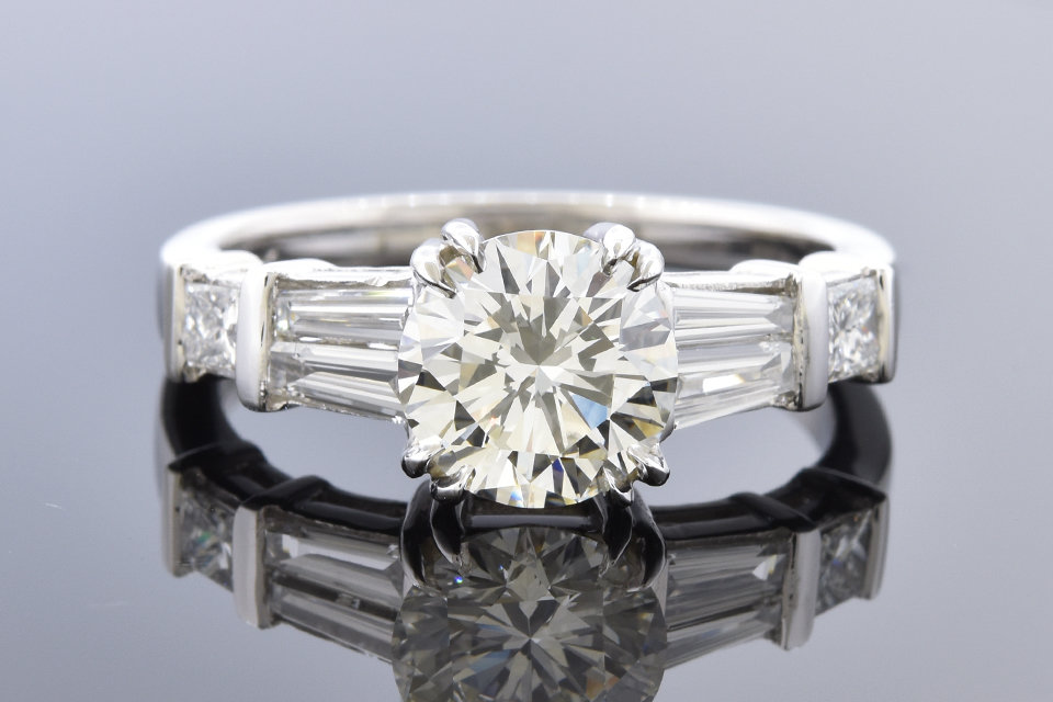 Baguette Accented 1.58 Carat Diamond Engagement Ring