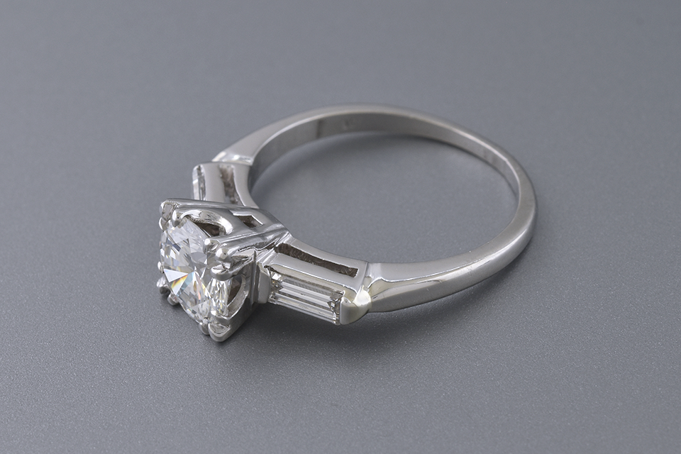 Classic Baguette Accented Diamond Engagement Ring