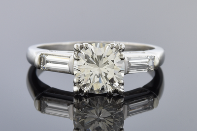 Classic Baguette Accented Diamond Engagement Ring