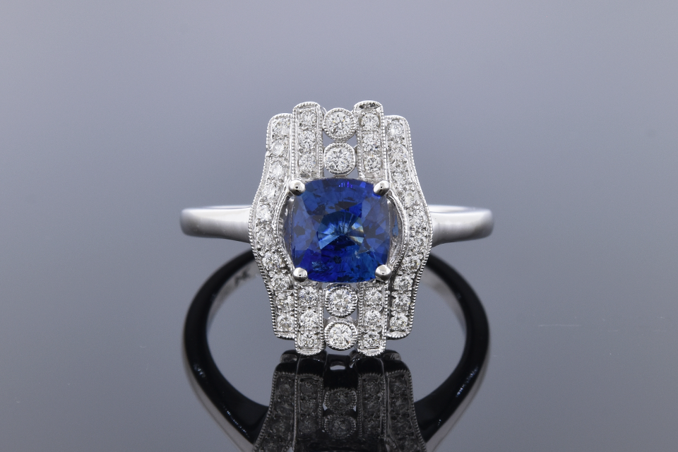 Vintage Inspired No Heat Sapphire and Diamond Ring
