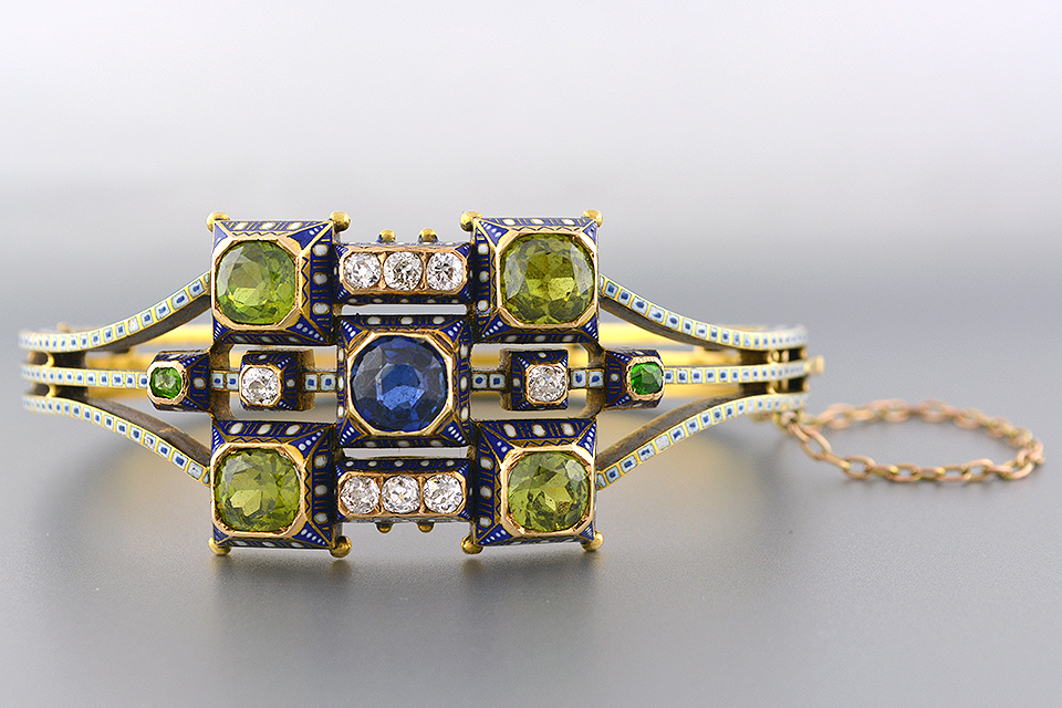 Multicolor Enamel and Gem-set Bangle Bracelet