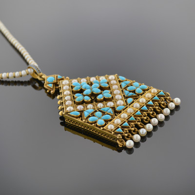 Natural Pearl and Persian Turquoise Pendant