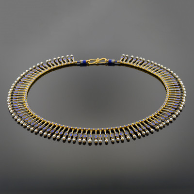 Important Gold, Enamel, and Pearl Fringe Necklace