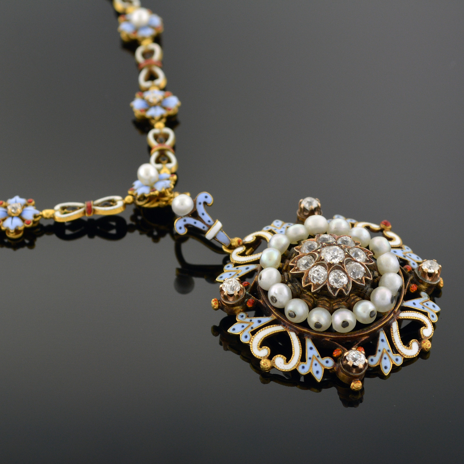 Renaissance-Revival Gold, Enamel, and Diamond Necklace