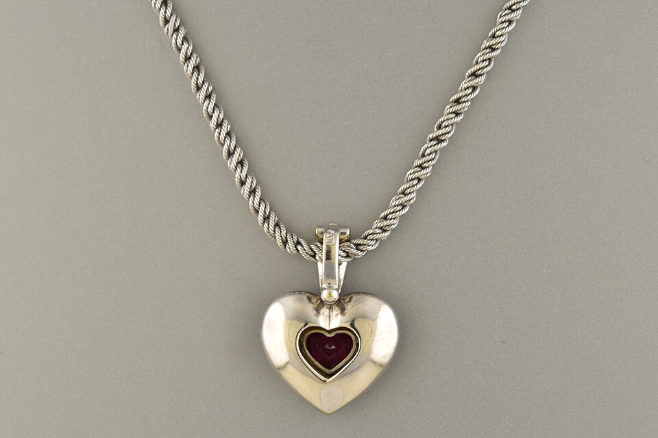 Heart Shaped Ruby and Diamond Enhancer with Chain
