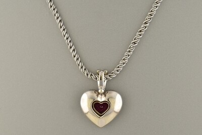 Heart Shaped Ruby and Diamond Enhancer with Chain