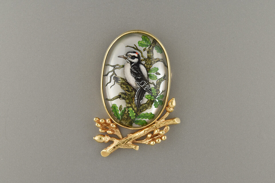 Reverse Crystal Bird Brooch
