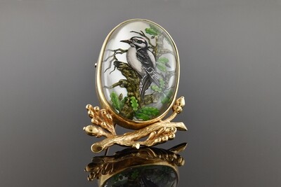 Reverse Crystal Bird Brooch